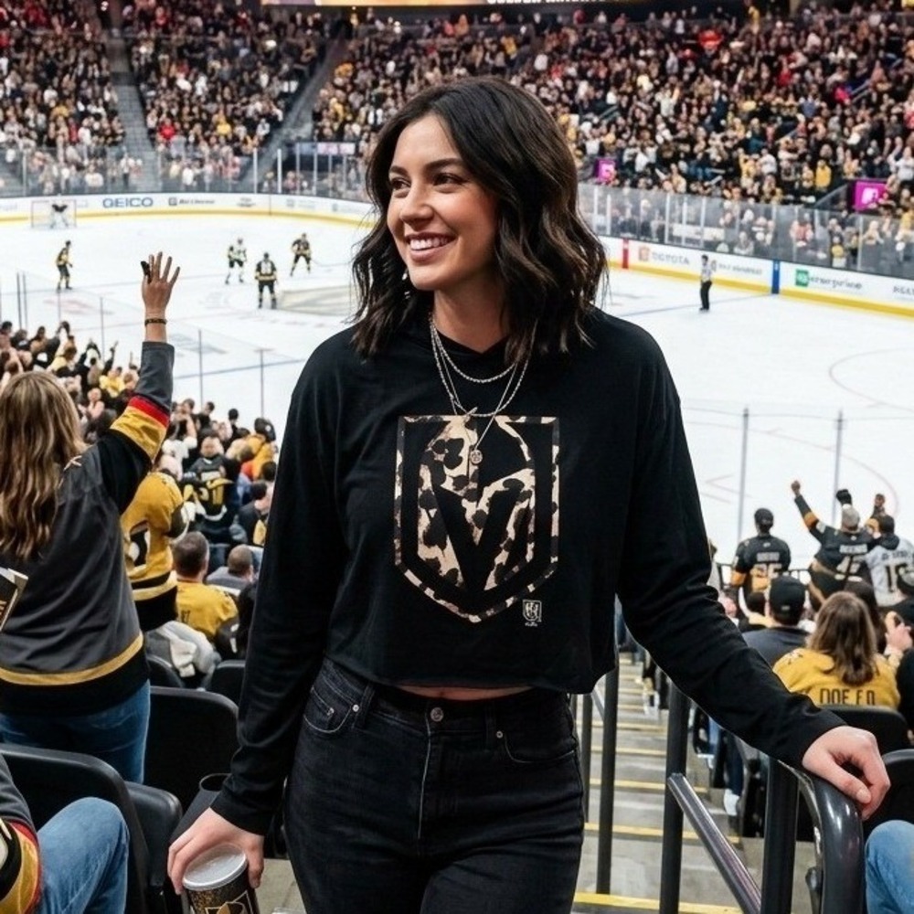 Majestic Vegas Golden Knights Women's Large Stone #61 Black Leopard Crop Hoodie